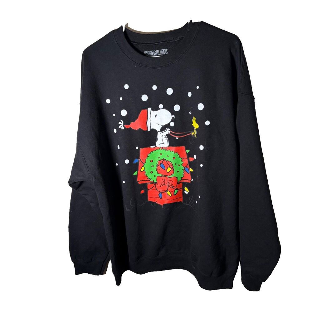 Peanuts Sweatshirt Large Fleece Christmas Pullover Snoopy Holiday Crew